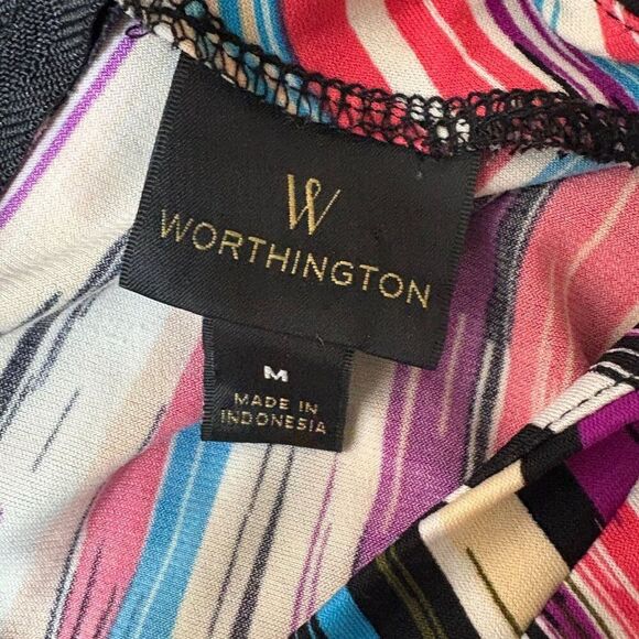 Worthington Multi Color Striped Blouse Cap Sleeve Size Medium Womens - Picture 5 of 7